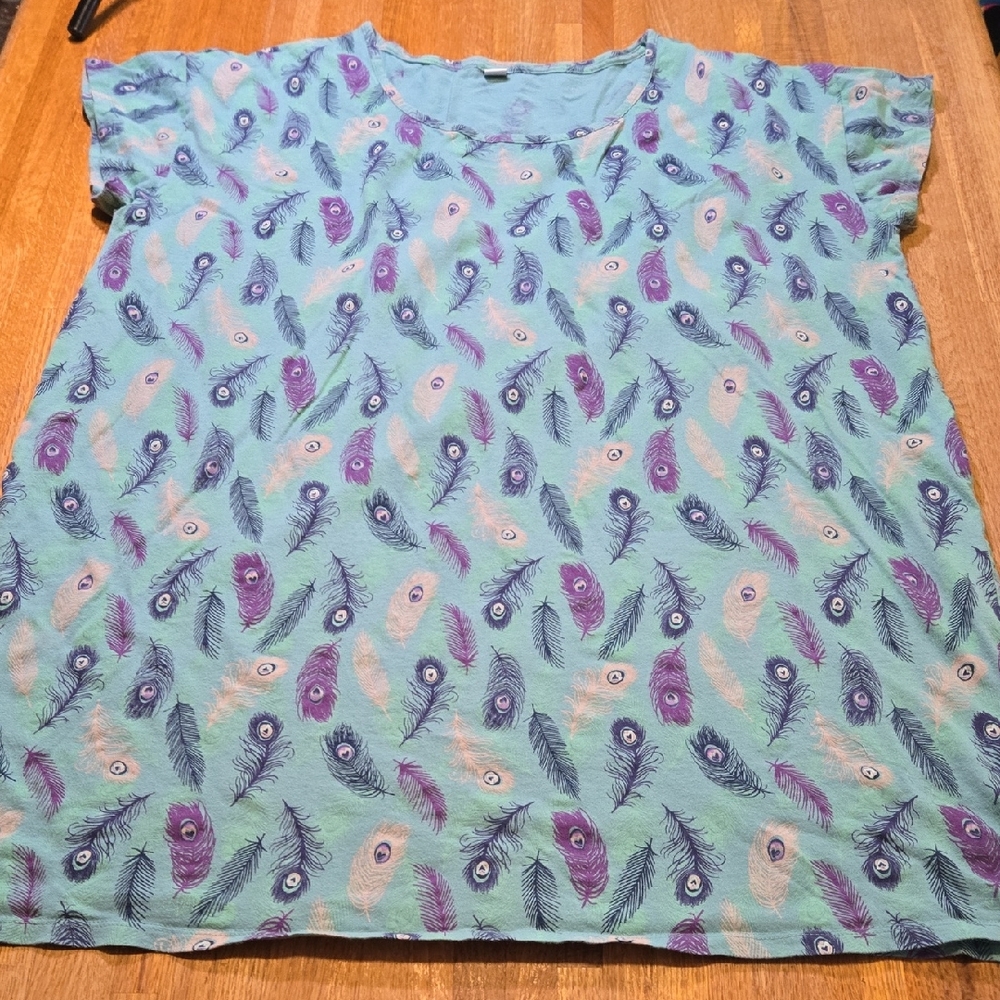 KMART Women‎ 2XL Teal Navy Purple Feather Short Sleeve Pajama Night Gown Dress